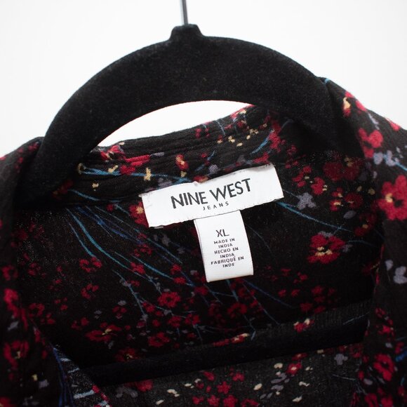 Nine West Women's Top Floral Viscose Collared Long Sleeve Button Down Size XL - Picture 3 of 4